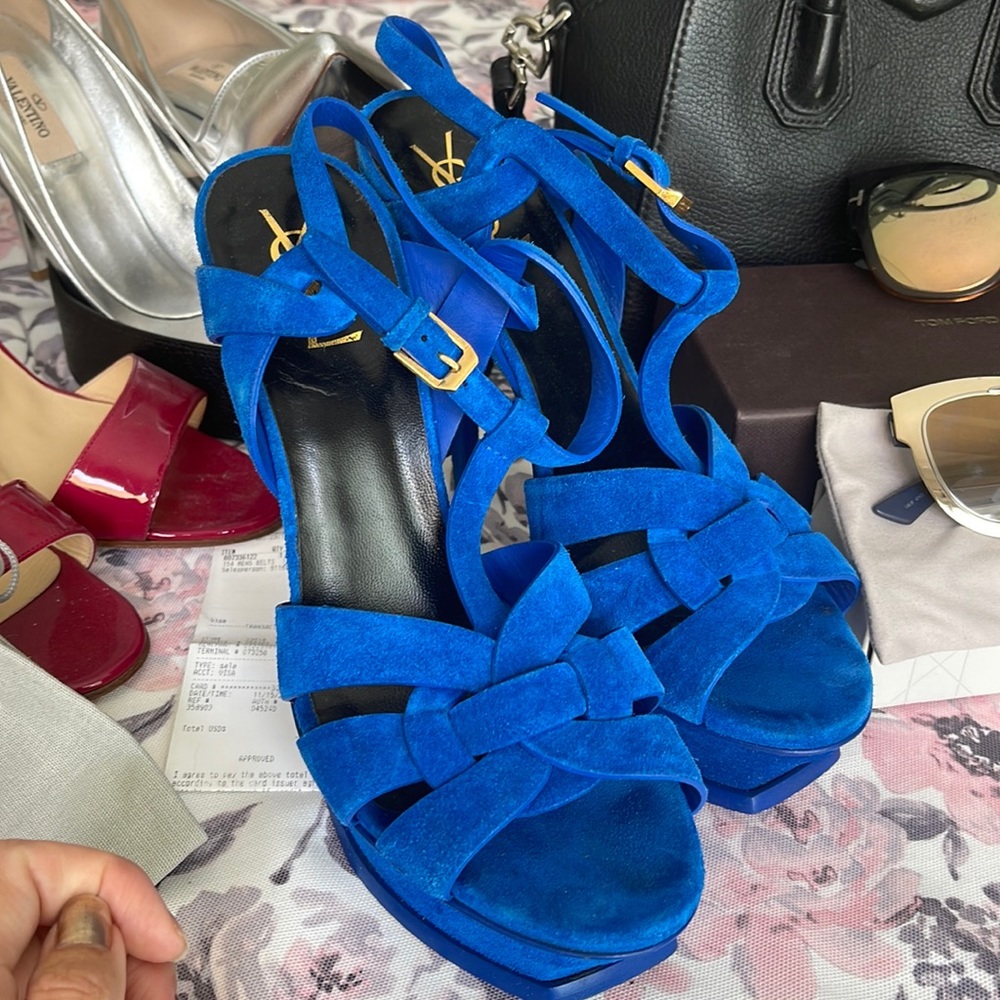 YSL electric blue suede heels size 39.5